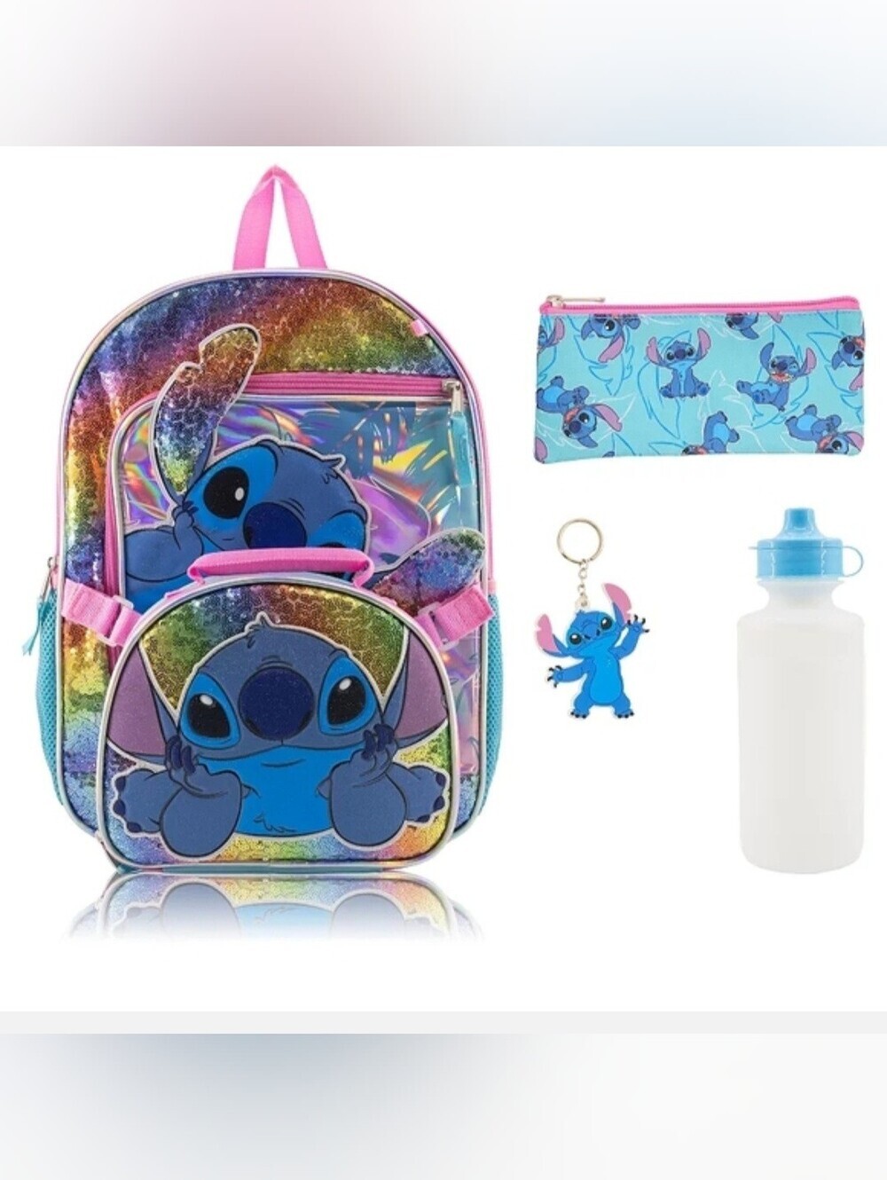 Blue Stitch Character Rainbow 4 Piece Backpack
